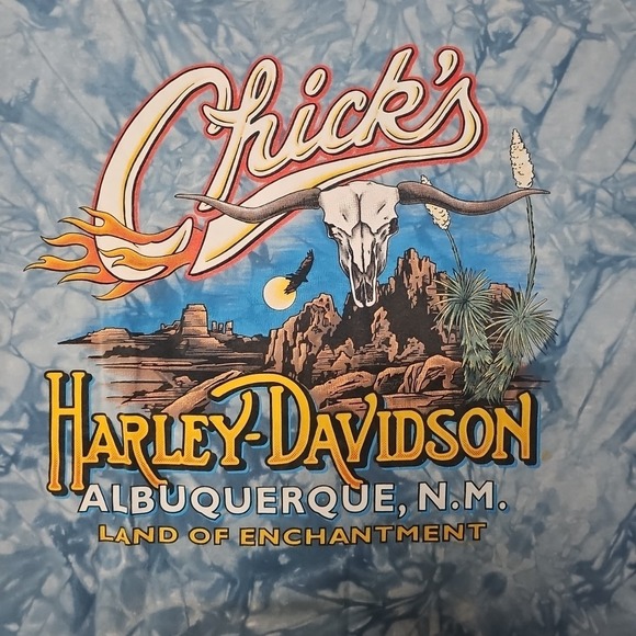 VTG Harley Davidson T Shirt Blue Aloha AOP Chick's Albuquerque USA Made XL RARE